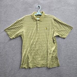 VINTAGE The Masters Men Polo M Green Amen Corner Embroidery Striped Short Sleeve